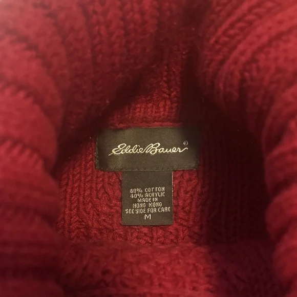 Eddie Bauer Rich Red Cable Knit Turtleneck Sweater - Picture 3 of 3